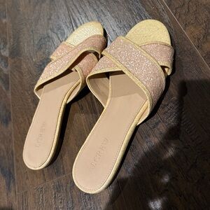 J. Crew Glitter Slide Sandals - Gold and Pink